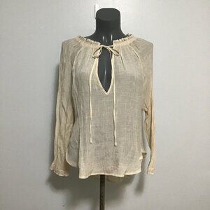 Favlux Fashion Long Sleeve Top with Keyhole Opening and Tie Front Size L
